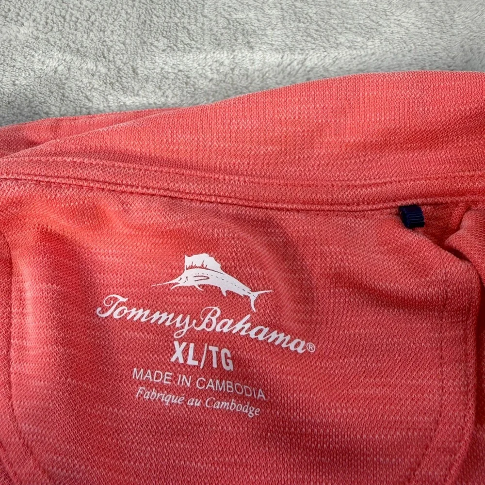 Tommy Bahama Quarter Zip Pullover Mens XL Coral Pink Slub Knit Sweater